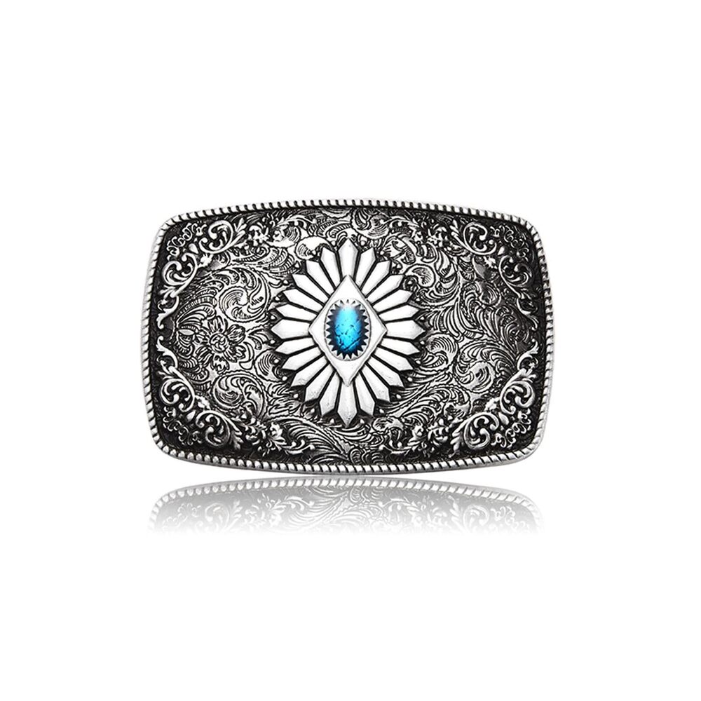 6125 MASOP Western Cowboy Belt Buckle Vintage Indian Elements Turquoise